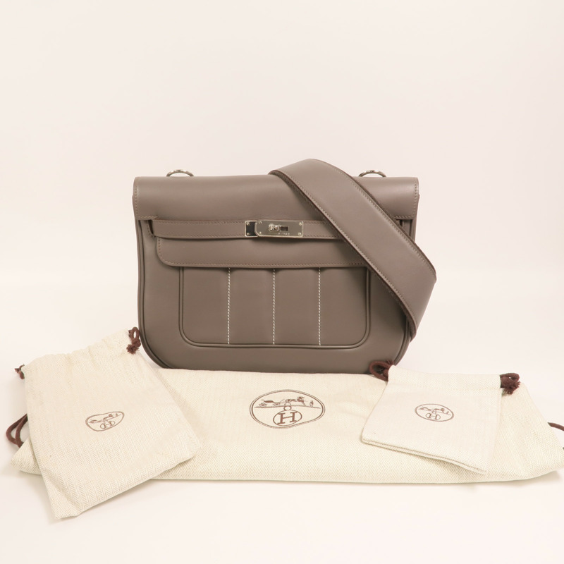 HERMES Swift皮革Berline 28銀扣肩背袋Etain-10