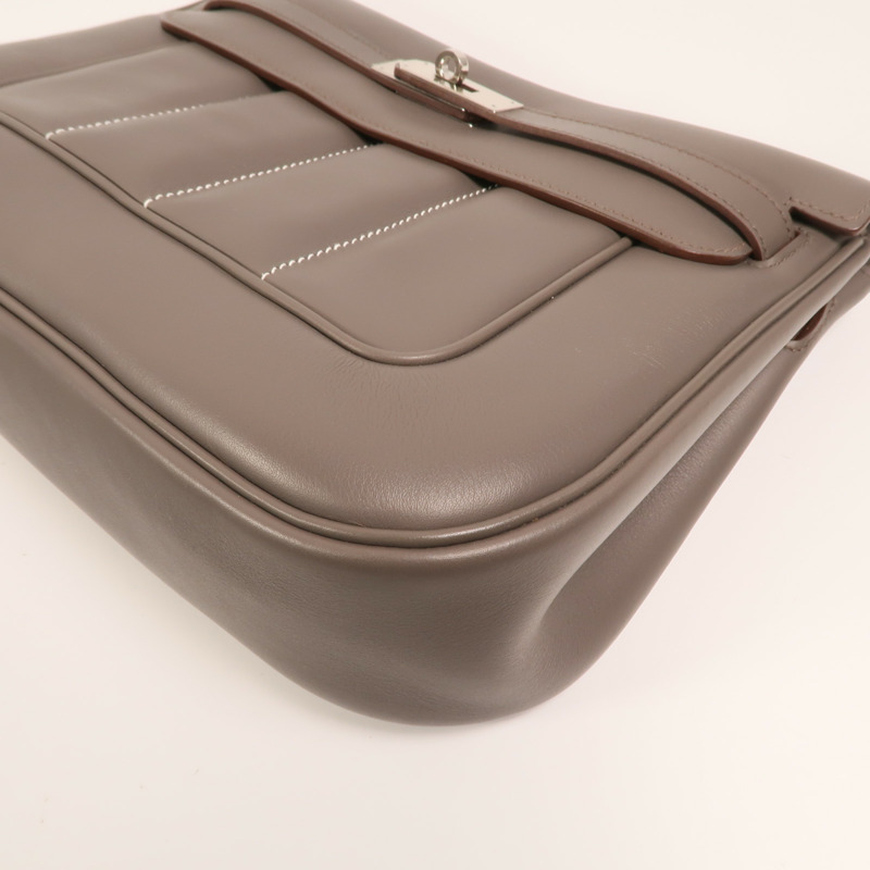 HERMES Swift皮革Berline 28銀扣肩背袋Etain-11