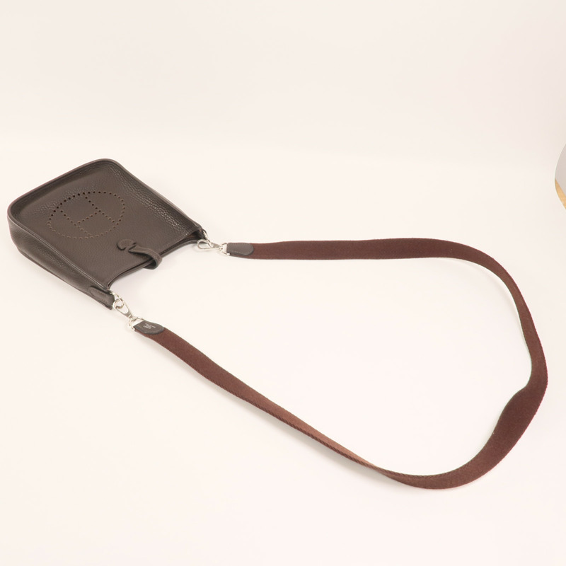 HERMES Clemence皮革Evelyne TPM銀扣肩背袋Ebene-8