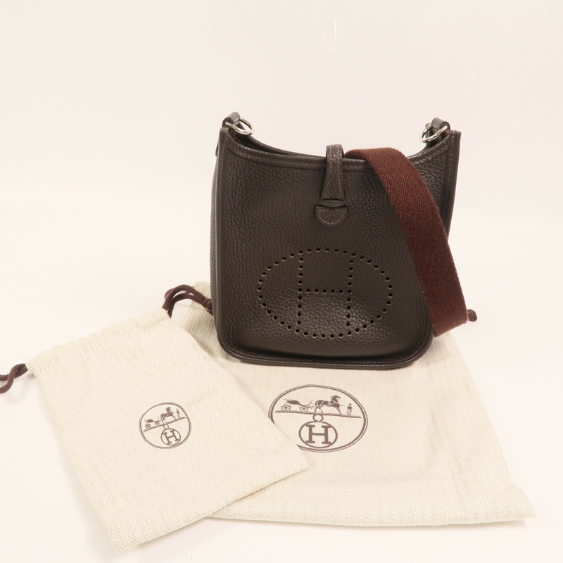 HERMES Clemence皮革Evelyne TPM銀扣肩背袋Ebene-9