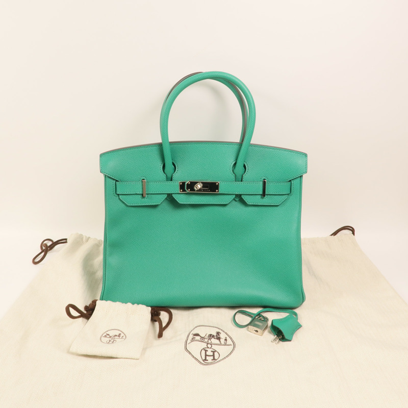 HERMES Epsom皮革Birkin 30銀扣手挽袋Vert Jade-9