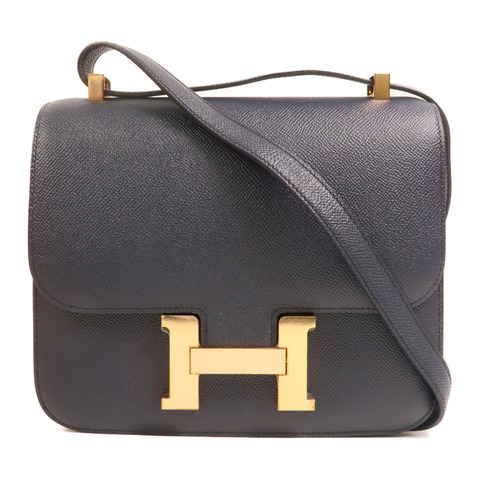 HERMES Epsom皮革Constance24金扣肩背袋Bleu Indigo