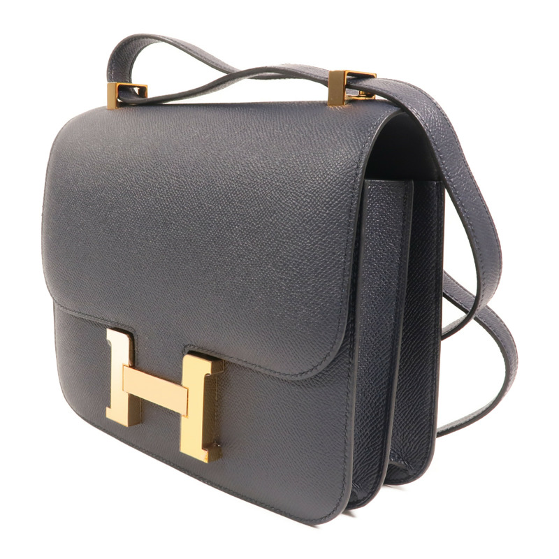 HERMES Epsom皮革Constance24金扣肩背袋Bleu Indigo-2