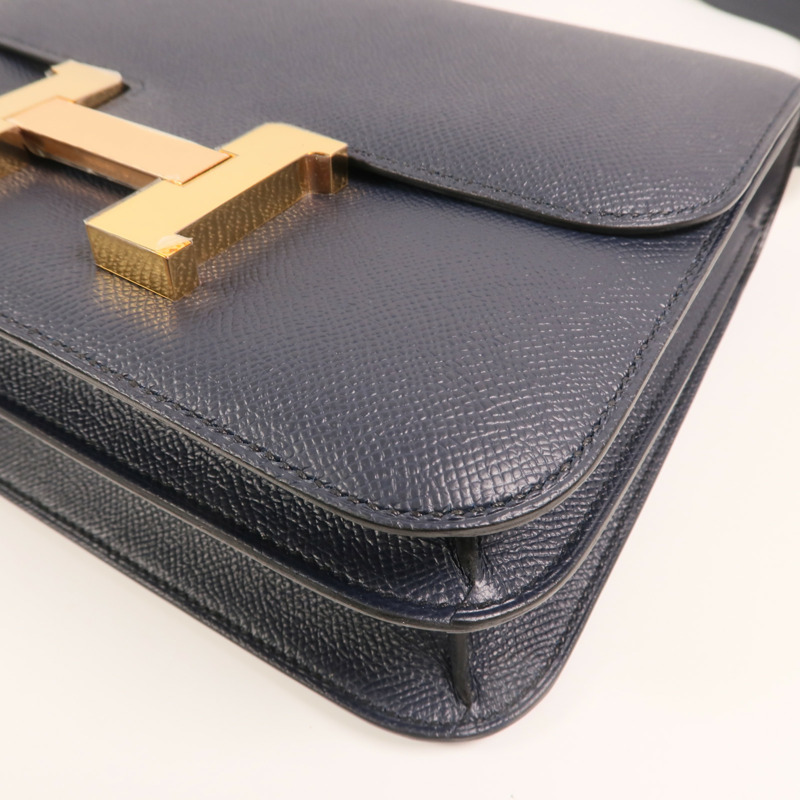 HERMES Epsom皮革Constance24金扣肩背袋Bleu Indigo-11