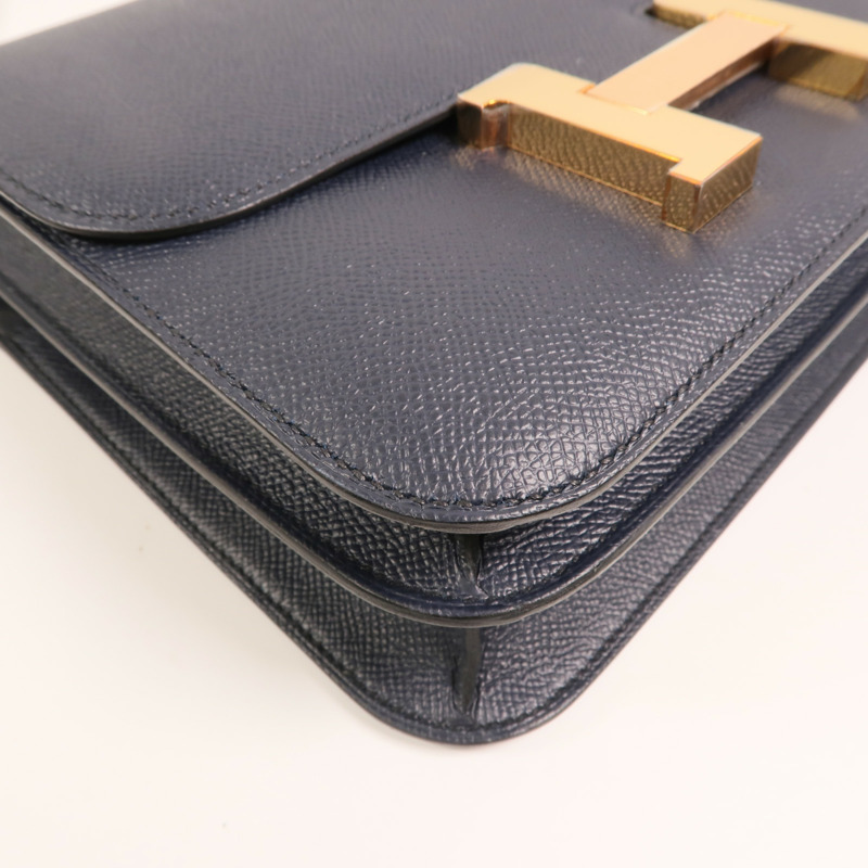 HERMES Epsom皮革Constance24金扣肩背袋Bleu Indigo-12