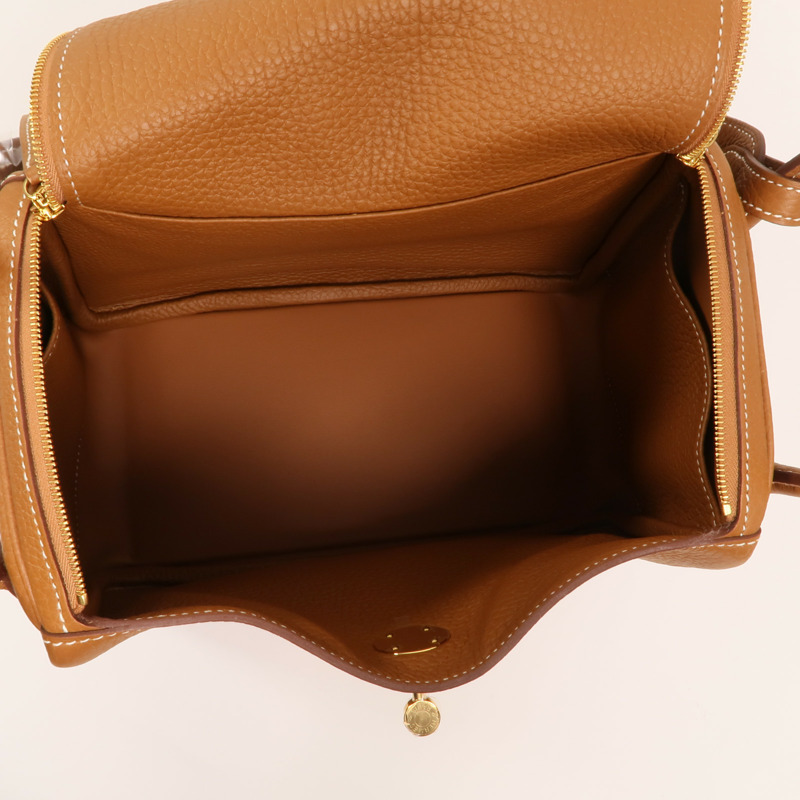 HERMES Clemence皮革Lindy 26金扣手挽肩背兩用袋Gold-4