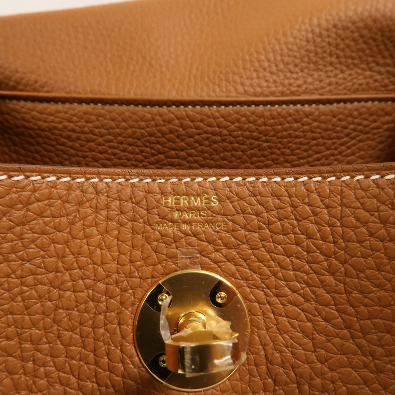 HERMES Clemence皮革Lindy 26金扣手挽肩背兩用袋Gold-5