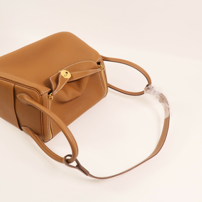 HERMES Clemence皮革Lindy 26金扣手挽肩背兩用袋Gold-7