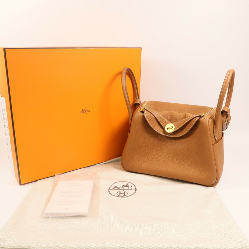 HERMES Clemence皮革Lindy 26金扣手挽肩背兩用袋Gold-8