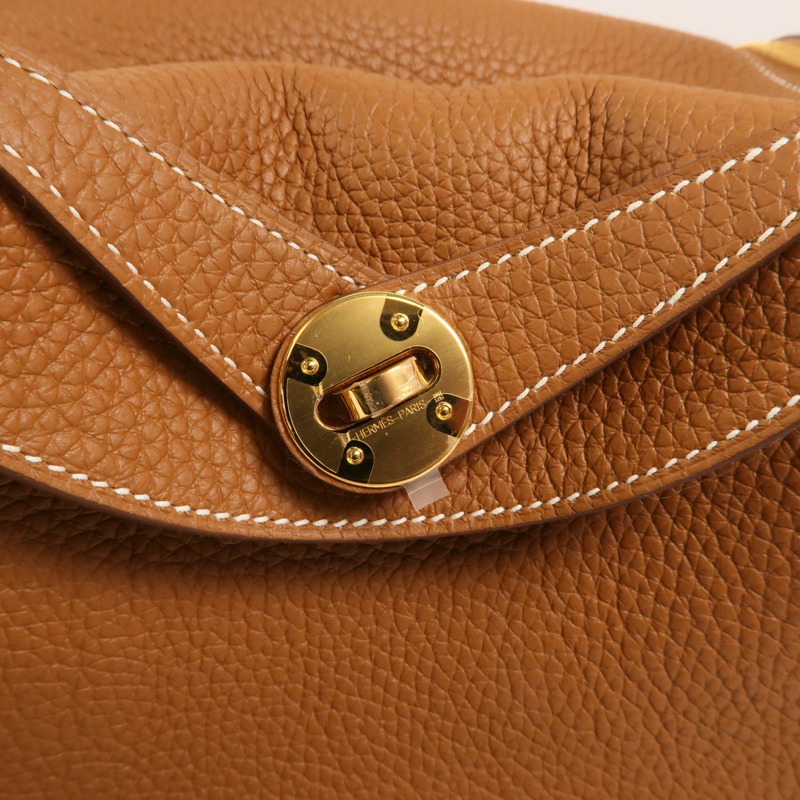 HERMES Clemence皮革Lindy 26金扣手挽肩背兩用袋Gold-9