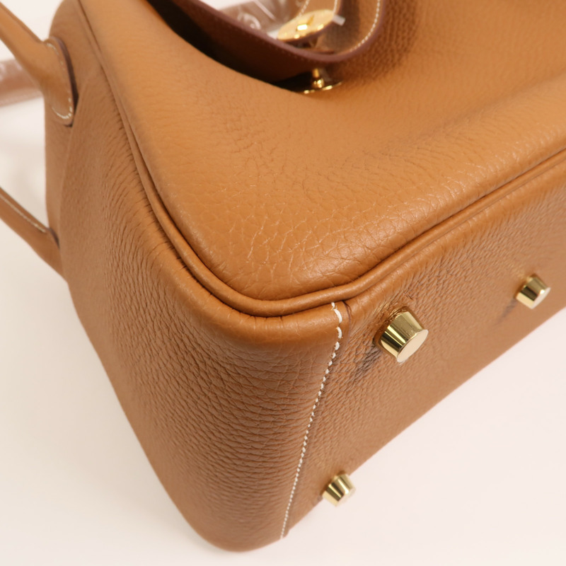 HERMES Clemence皮革Lindy 26金扣手挽肩背兩用袋Gold-11