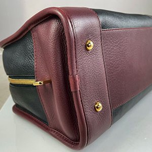 *奢華大道國際精品*【LW223】LOEWE黑拚酒紅色牛皮 AMAZONA 28CM 手提包-4