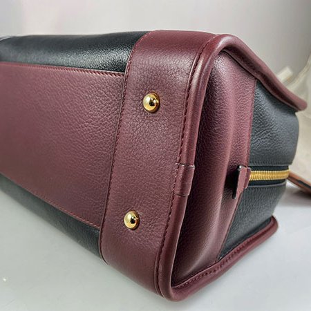 *奢華大道國際精品*【LW223】LOEWE黑拚酒紅色牛皮 AMAZONA 28CM 手提包-5