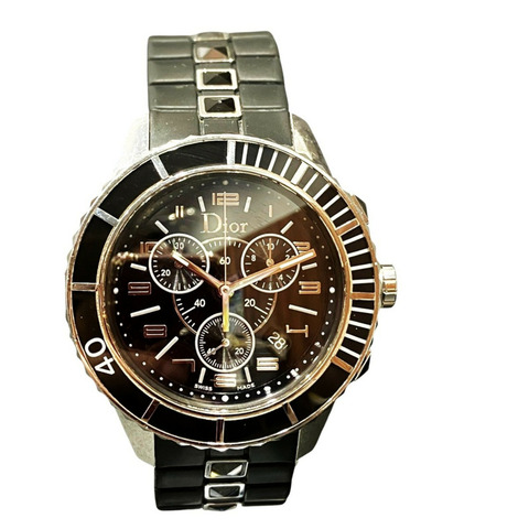 迪奧水晶計時日期腕錶，102.6克，不鏽鋼橡膠錶殼，石英機芯，黑色錶盤，CD114317，免運費