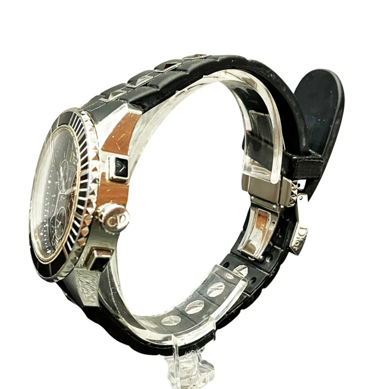 迪奧水晶計時日期腕錶，102.6克，不鏽鋼橡膠錶殼，石英機芯，黑色錶盤，CD114317，免運費-1