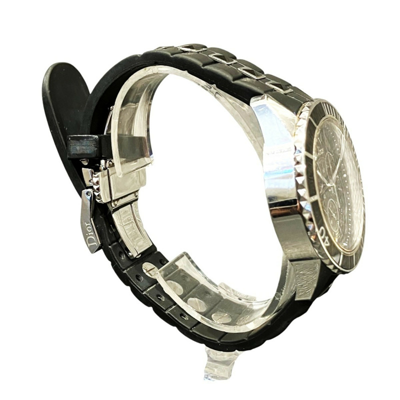 迪奧水晶計時日期腕錶，102.6克，不鏽鋼橡膠錶殼，石英機芯，黑色錶盤，CD114317，免運費-2