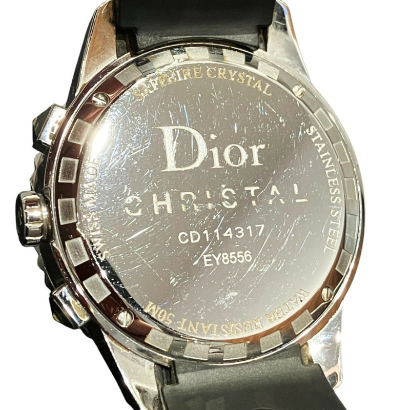 迪奧水晶計時日期腕錶，102.6克，不鏽鋼橡膠錶殼，石英機芯，黑色錶盤，CD114317，免運費-4