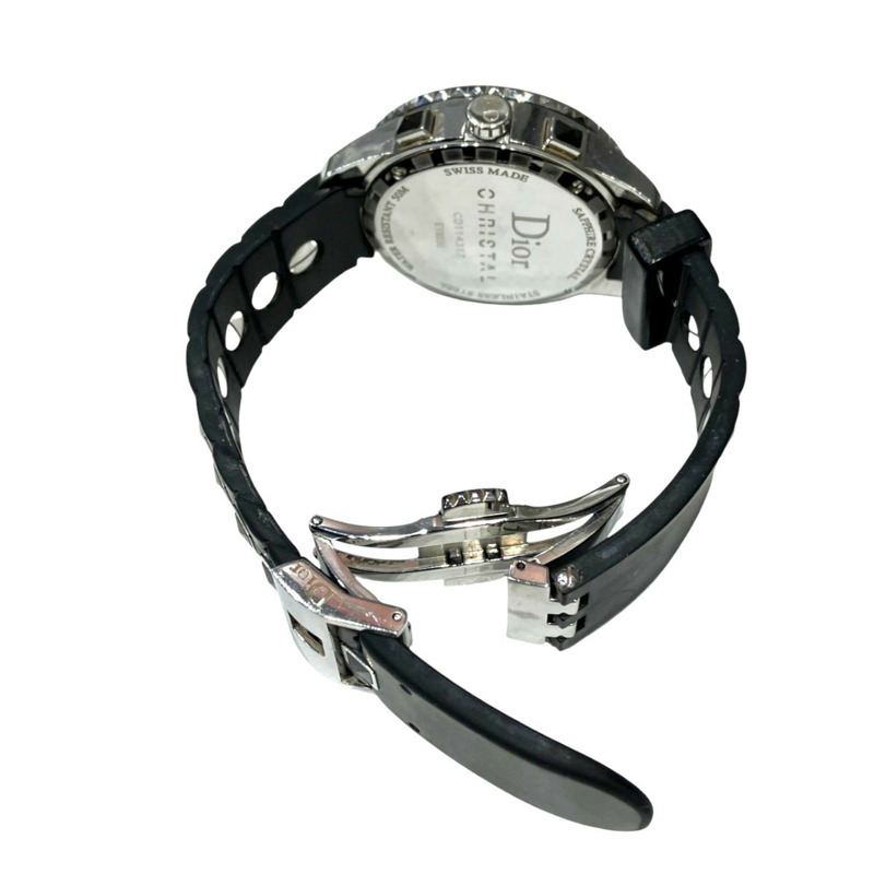 迪奧水晶計時日期腕錶，102.6克，不鏽鋼橡膠錶殼，石英機芯，黑色錶盤，CD114317，免運費-5