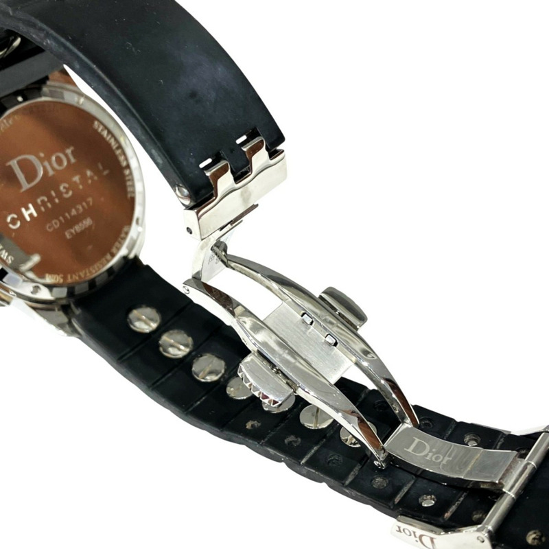 迪奧水晶計時日期腕錶，102.6克，不鏽鋼橡膠錶殼，石英機芯，黑色錶盤，CD114317，免運費-6