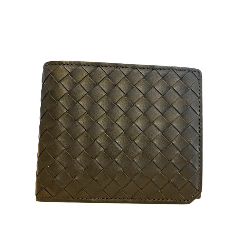 BV黑色編織對折短夾-0