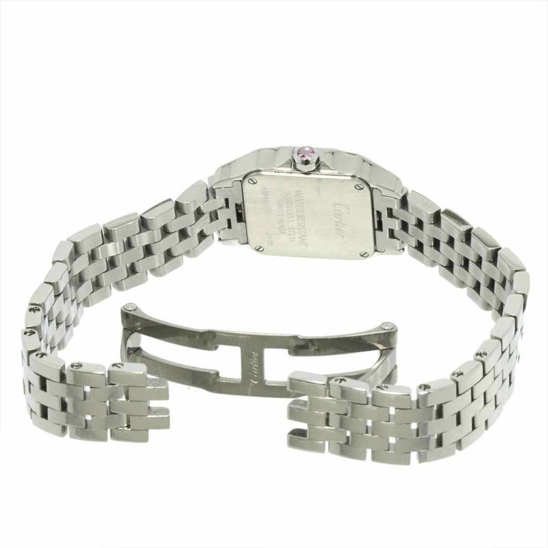 卡地亞 Santos Demoiselle SM W25075Z5 女士粉紅貝殼石英腕錶-5