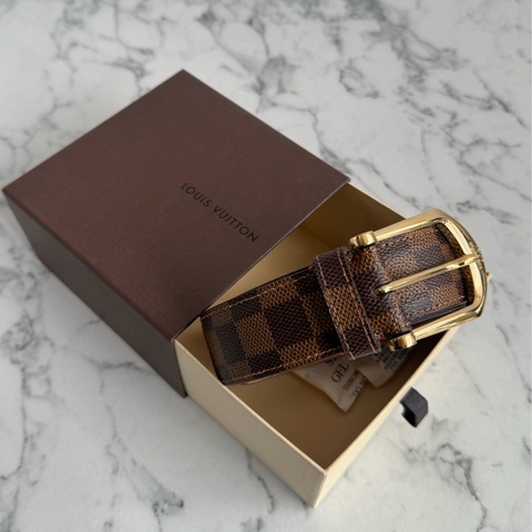 LV棋盤格金釦皮帶85cm