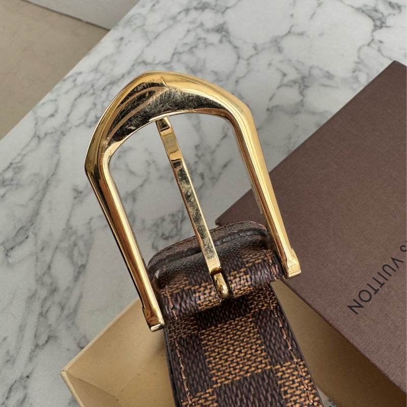 LV棋盤格金釦皮帶85cm-3