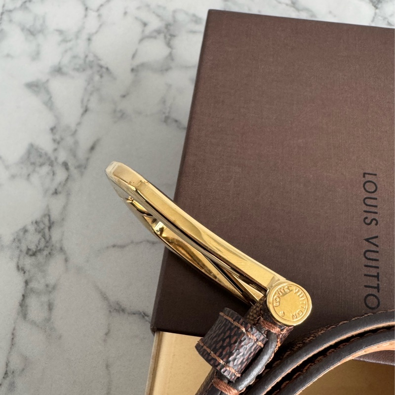 LV棋盤格金釦皮帶85cm-4