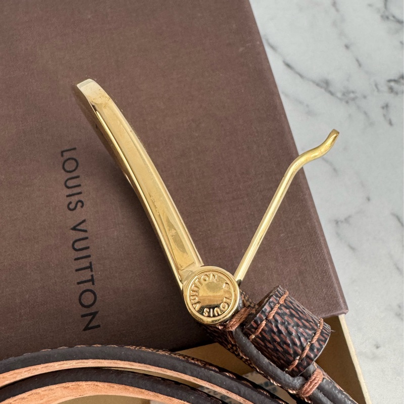 LV棋盤格金釦皮帶85cm-5