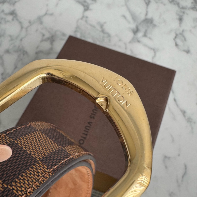 LV棋盤格金釦皮帶85cm-6