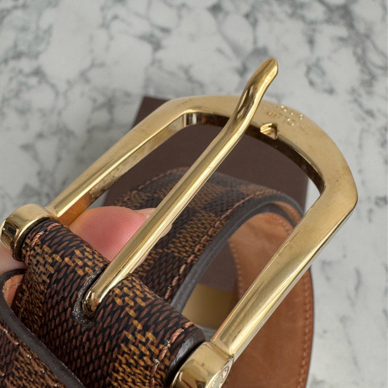 LV棋盤格金釦皮帶85cm-7