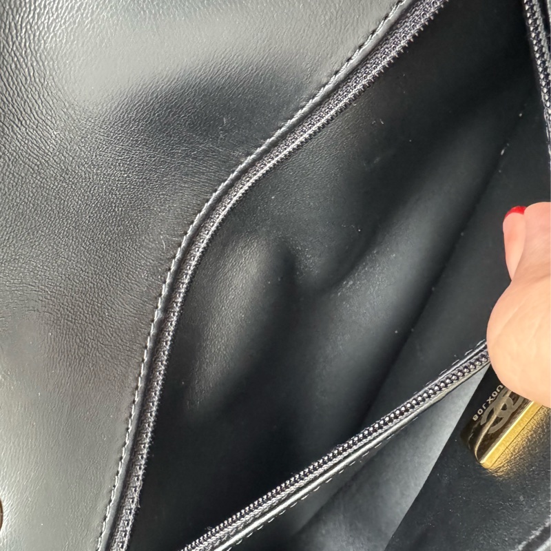 Chanel黑菱格大金雙C前口袋鏈包-22