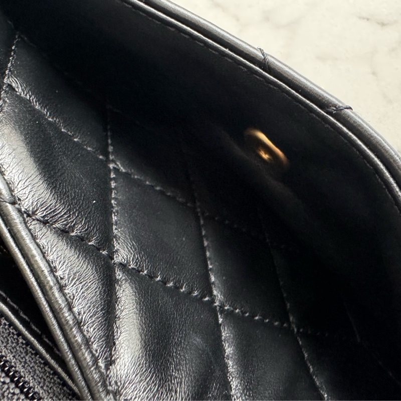 Chanel黑菱格大金雙C前口袋鏈包-24