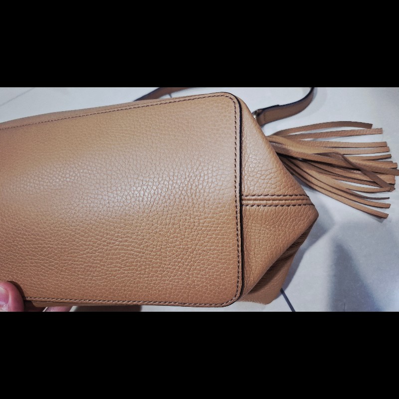 Gucci 536194 經典SOHO系列雙G LOGO 流蘇肩背/斜背兩用包(膚色)-8