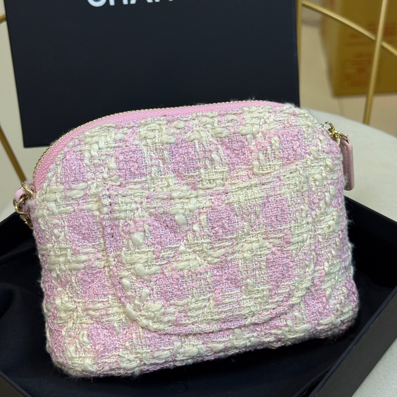 Chanel 香奈兒粉色千鳥格貝殼包mini尺寸-3