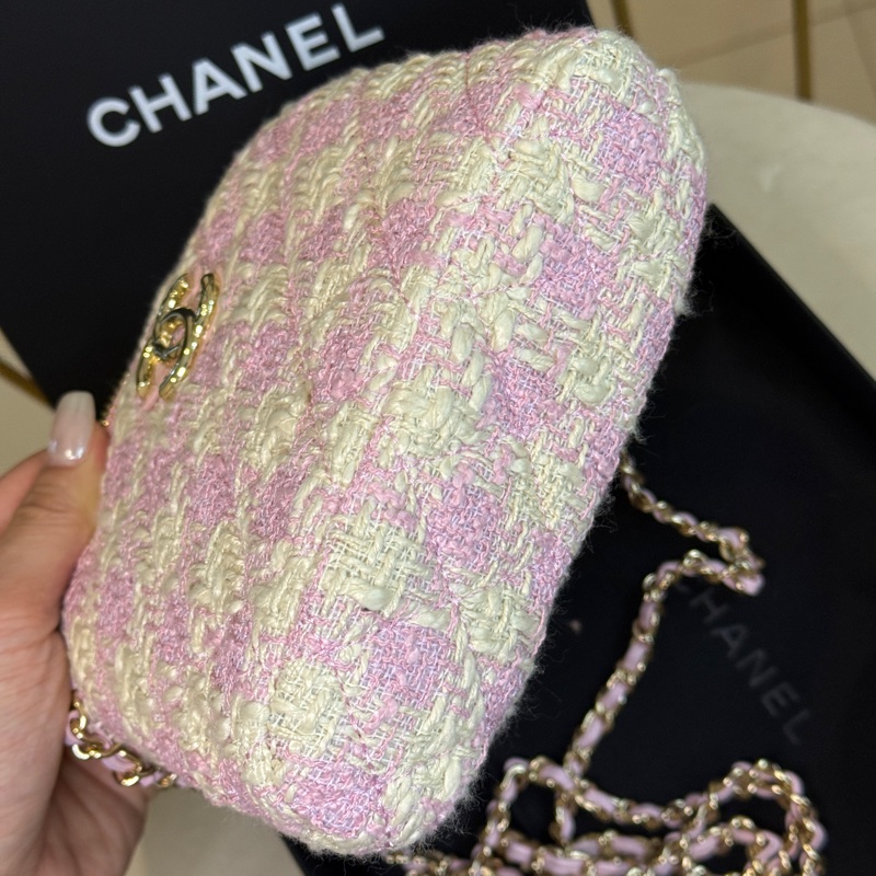 Chanel 香奈兒粉色千鳥格貝殼包mini尺寸-7