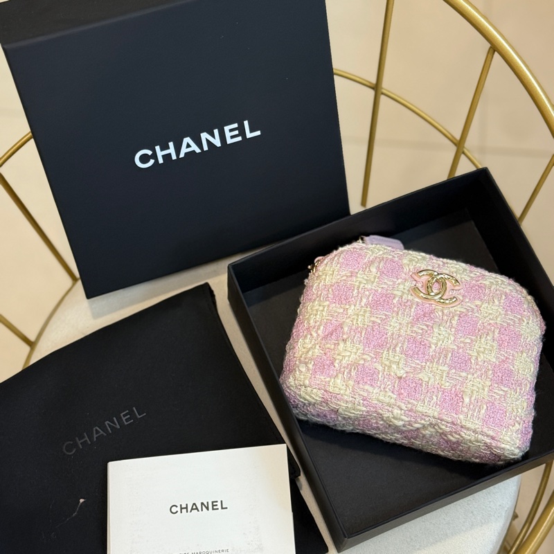 Chanel 香奈兒粉色千鳥格貝殼包mini尺寸-11