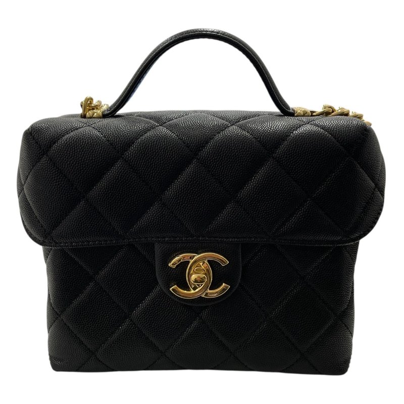 CHANEL 香奈兒 鍊條箱型包 荔枝牛皮 黑色 金釦-1