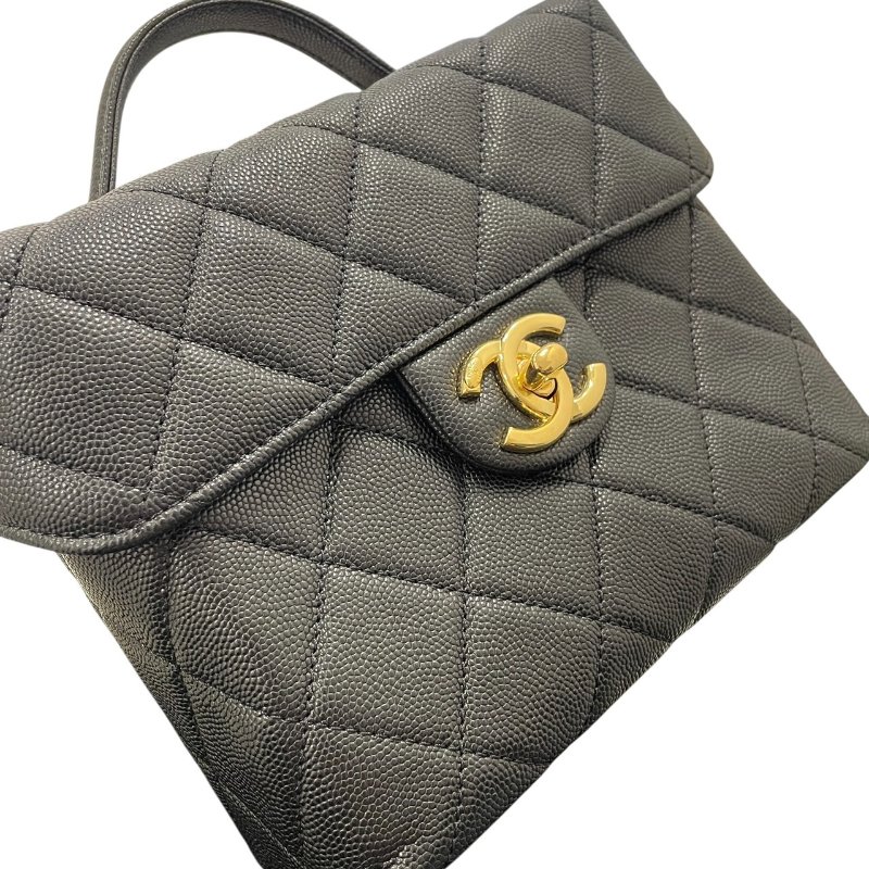 CHANEL 香奈兒 鍊條箱型包 荔枝牛皮 黑色 金釦-11