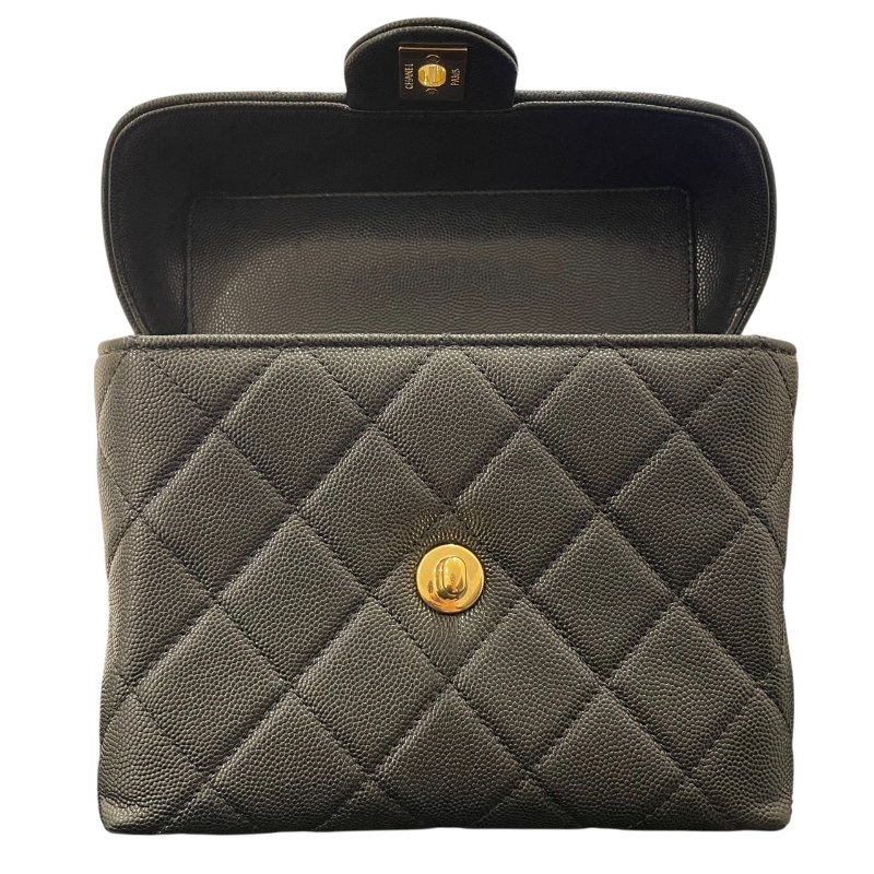 CHANEL 香奈兒 鍊條箱型包 荔枝牛皮 黑色 金釦-12