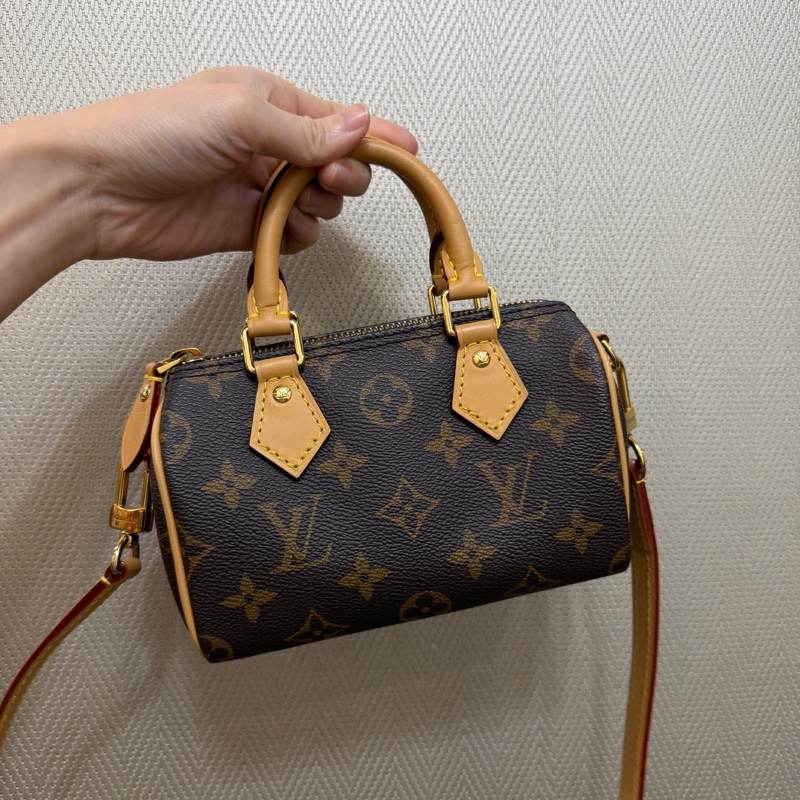 LV 原花金釦nano speedy 手提斜背波士頓包M81058-0