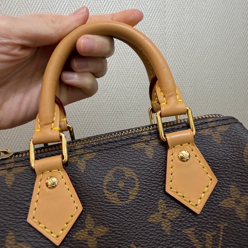 LV 原花金釦nano speedy 手提斜背波士頓包M81058-1