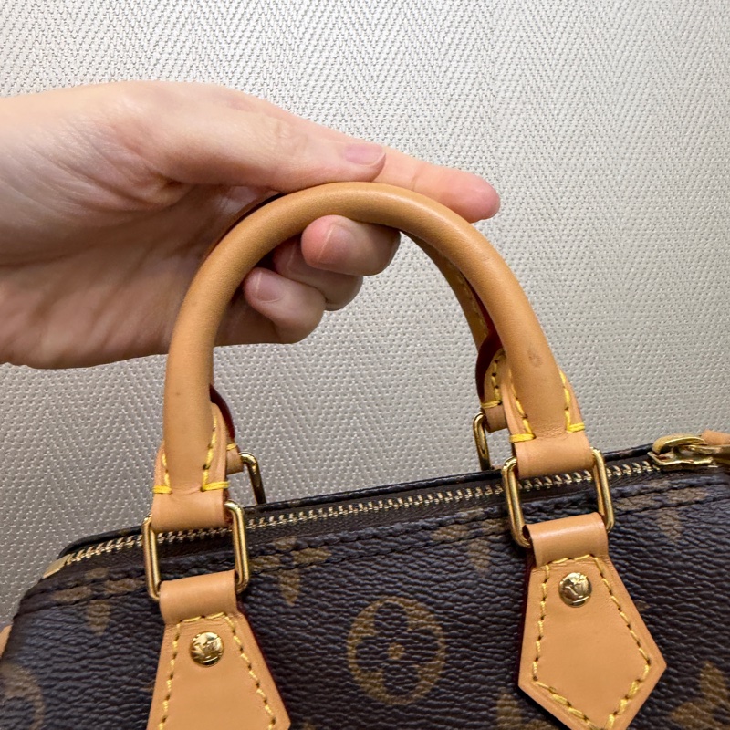 LV 原花金釦nano speedy 手提斜背波士頓包M81058-5