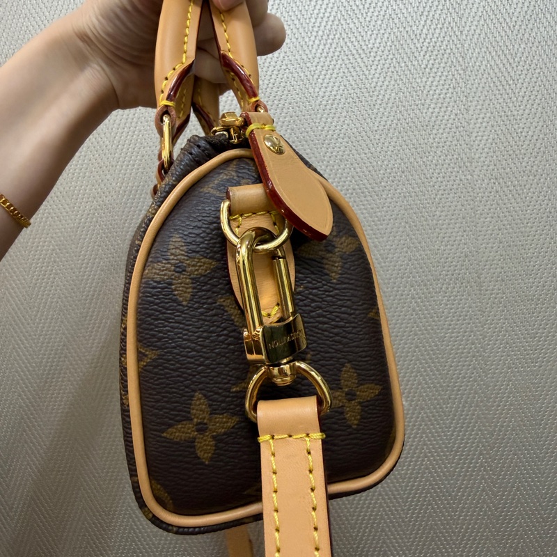 LV 原花金釦nano speedy 手提斜背波士頓包M81058-7