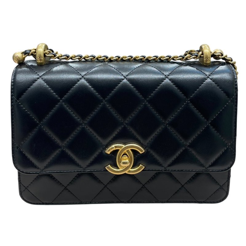 CHANEL 香奈兒 21A PERFECT FIT MINI FLAP 皮革 肩背包 黑色 金釦-0
