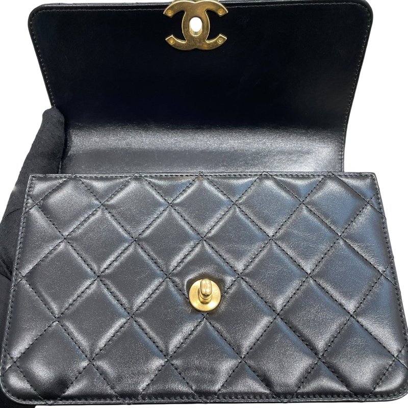 CHANEL 香奈兒 21A PERFECT FIT MINI FLAP 皮革 肩背包 黑色 金釦-11