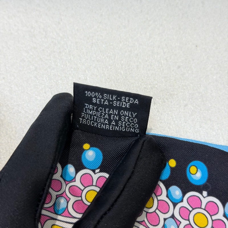 Hermes Twilly 彩色燈泡花朵雙面藍黑拼色絲巾 XB875-13