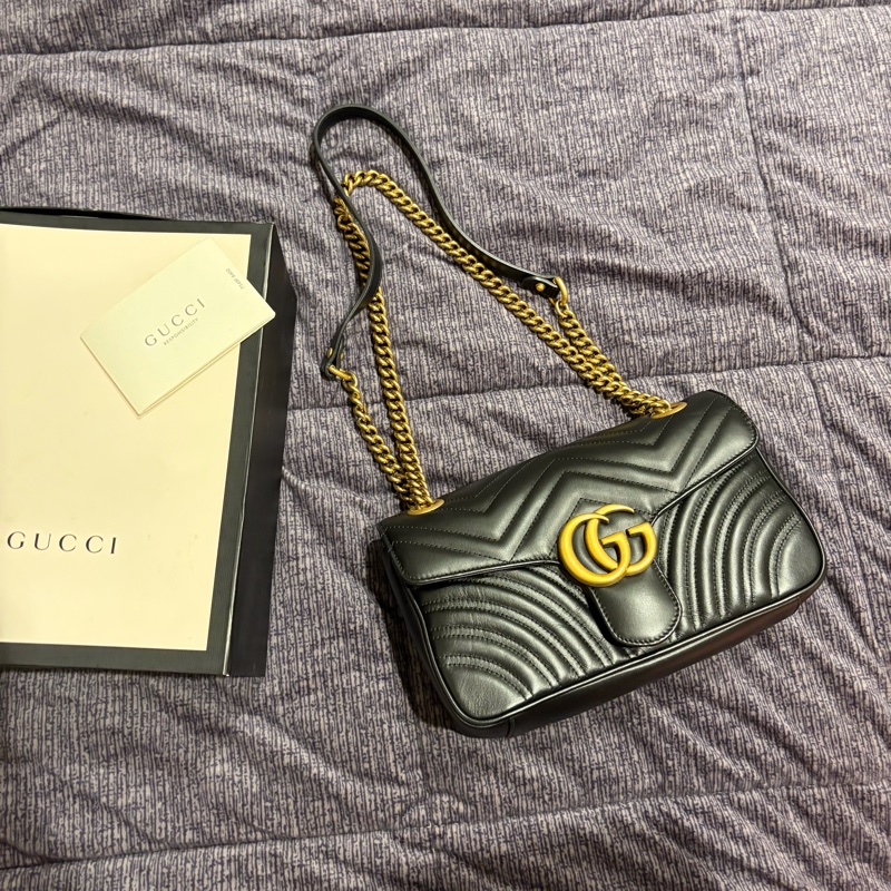 Gucci GG Marmont 26cm S號 小號 掀蓋式皮革鏈包 古馳馬夢包 GG馬蒙 掀蓋馬夢-0