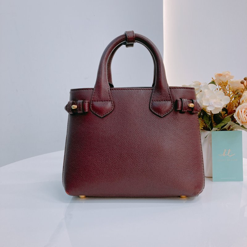 MS0571 Burberry 博柏利 手提 斜背 酒紅色 金扣 The Banner House Small Tote Shoulder Bag Burgundy x GHW-1