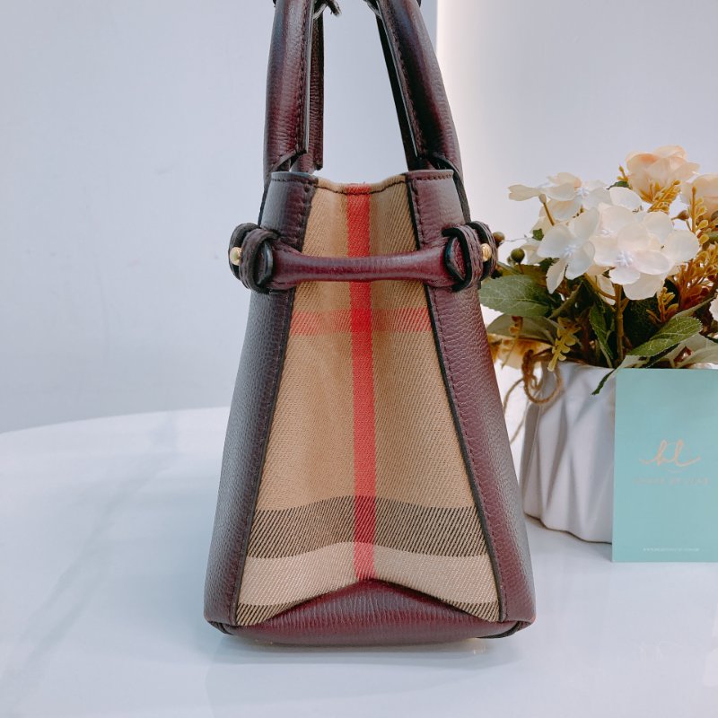 MS0571 Burberry 博柏利 手提 斜背 酒紅色 金扣 The Banner House Small Tote Shoulder Bag Burgundy x GHW-2